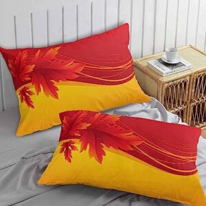 Edwiinsa Fall Leaf Pillow Covers Standard Size Set of 2 Bed Pillow, Red Orange Maple Leaves Farmhouse Plush Soft Comfort for Hair/Skin Cooling Pillowcases with Envelop Closure 20''x26''