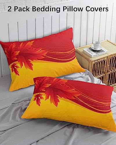 Edwiinsa Fall Leaf Pillow Covers Standard Size Set of 2 Bed Pillow, Red Orange Maple Leaves Farmhouse Plush Soft Comfort for Hair/Skin Cooling Pillowcases with Envelop Closure 20''x26''