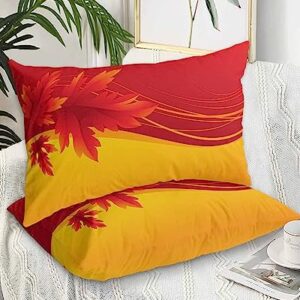 Edwiinsa Fall Leaf Pillow Covers Standard Size Set of 2 Bed Pillow, Red Orange Maple Leaves Farmhouse Plush Soft Comfort for Hair/Skin Cooling Pillowcases with Envelop Closure 20''x26''