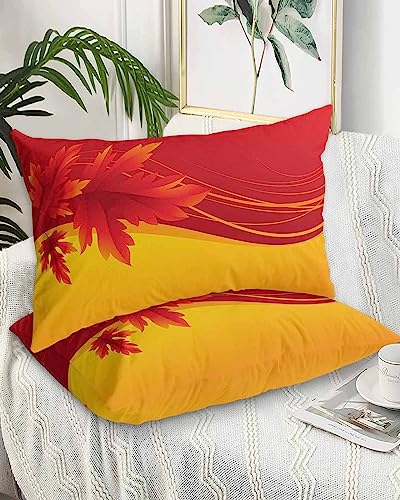 Edwiinsa Fall Leaf Pillow Covers Standard Size Set of 2 Bed Pillow, Red Orange Maple Leaves Farmhouse Plush Soft Comfort for Hair/Skin Cooling Pillowcases with Envelop Closure 20''x26''