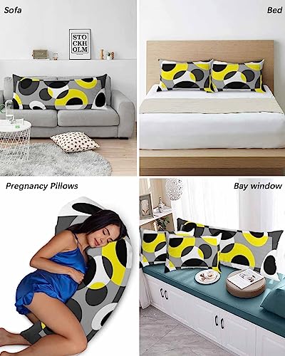 Yellow Black Grey Pillow Covers Standard Size Set of 2 Bed Pillow, Modern Geometric Abstract Art Aesthetics Plush Soft Comfort for Hair/ Skin Cooling Pillowcases with Envelop Closure 20''x26''