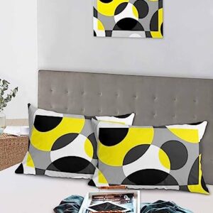 Yellow Black Grey Pillow Covers Standard Size Set of 2 Bed Pillow, Modern Geometric Abstract Art Aesthetics Plush Soft Comfort for Hair/ Skin Cooling Pillowcases with Envelop Closure 20''x26''