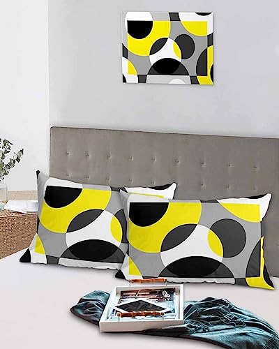 Yellow Black Grey Pillow Covers Standard Size Set of 2 Bed Pillow, Modern Geometric Abstract Art Aesthetics Plush Soft Comfort for Hair/ Skin Cooling Pillowcases with Envelop Closure 20''x26''