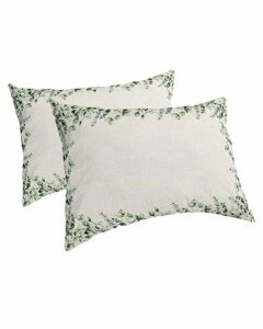 spring floral pillow covers standard size set of 2 bed pillow, rustic green botanical summer tropical plants plush soft comfort for hair/ skin cooling pillowcases with envelop closure 20''x26''