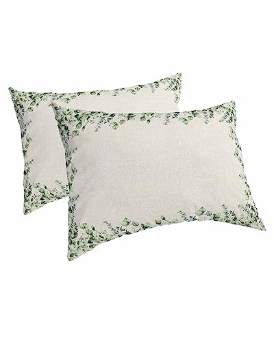 Spring Floral Pillow Covers Standard Size Set of 2 Bed Pillow, Rustic Green Botanical Summer Tropical Plants Plush Soft Comfort for Hair/ Skin Cooling Pillowcases with Envelop Closure 20''x26''