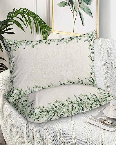 Spring Floral Pillow Covers Standard Size Set of 2 Bed Pillow, Rustic Green Botanical Summer Tropical Plants Plush Soft Comfort for Hair/ Skin Cooling Pillowcases with Envelop Closure 20''x26''