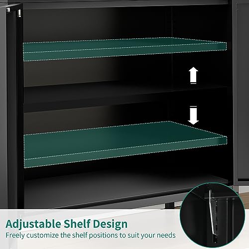 YITAHOME Metal Tool Cabinet, 31.5" Steel Garage Storage Cabinet with Adjustable Shelves, Counter Cabinet with 2 Door, Free Standing Cabinet for Bedroom, Kitchen,Home Office, Black