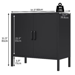 YITAHOME Metal Tool Cabinet, 31.5" Steel Garage Storage Cabinet with Adjustable Shelves, Counter Cabinet with 2 Door, Free Standing Cabinet for Bedroom, Kitchen,Home Office, Black