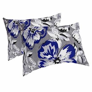 Spring Floral Pillow Covers King Standard Set of 2 Bed Pillow, Navy Blue Summer Flower Farmhouse White Grey Plush Soft Comfort for Hair/ Skin Cooling Pillowcases with Envelop Closure 20''x36''