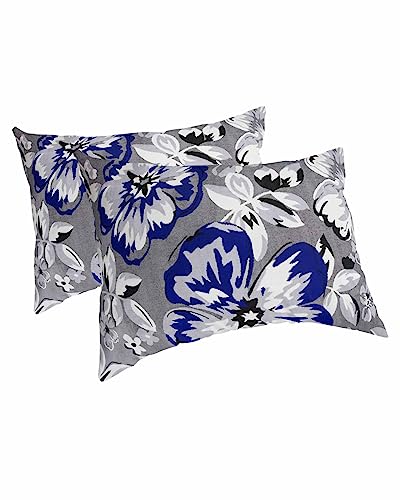 Spring Floral Pillow Covers King Standard Set of 2 Bed Pillow, Navy Blue Summer Flower Farmhouse White Grey Plush Soft Comfort for Hair/ Skin Cooling Pillowcases with Envelop Closure 20''x36''