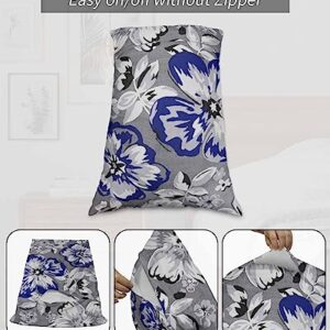 Spring Floral Pillow Covers King Standard Set of 2 Bed Pillow, Navy Blue Summer Flower Farmhouse White Grey Plush Soft Comfort for Hair/ Skin Cooling Pillowcases with Envelop Closure 20''x36''