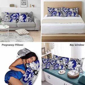 Spring Floral Pillow Covers King Standard Set of 2 Bed Pillow, Navy Blue Summer Flower Farmhouse White Grey Plush Soft Comfort for Hair/ Skin Cooling Pillowcases with Envelop Closure 20''x36''