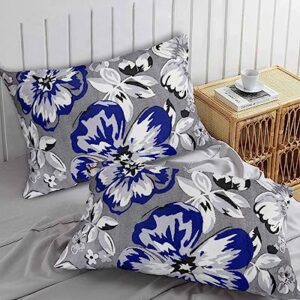 Spring Floral Pillow Covers King Standard Set of 2 Bed Pillow, Navy Blue Summer Flower Farmhouse White Grey Plush Soft Comfort for Hair/ Skin Cooling Pillowcases with Envelop Closure 20''x36''