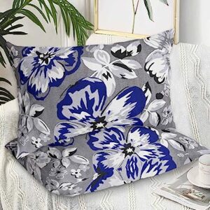 Spring Floral Pillow Covers King Standard Set of 2 Bed Pillow, Navy Blue Summer Flower Farmhouse White Grey Plush Soft Comfort for Hair/ Skin Cooling Pillowcases with Envelop Closure 20''x36''