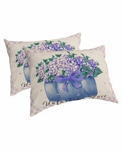 edwiinsa spring floral pillow covers standard size set of 2 bed pillow, rustic purple plaid summer flowers plush soft comfort for hair/skin cooling pillowcases with envelop closure 20''x26''