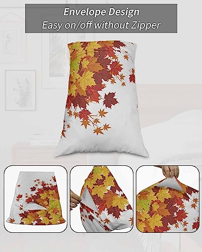 Edwiinsa Fallen Leaf Pillow Covers Standard Size Set of 2 Bed Pillow, Rustic Autumn Orange Ombre Maple Leaves Plush Soft Comfort for Hair/Skin Cooling Pillowcases with Envelop Closure 20''x26''