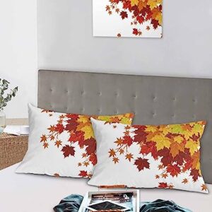 Edwiinsa Fallen Leaf Pillow Covers Standard Size Set of 2 Bed Pillow, Rustic Autumn Orange Ombre Maple Leaves Plush Soft Comfort for Hair/Skin Cooling Pillowcases with Envelop Closure 20''x26''