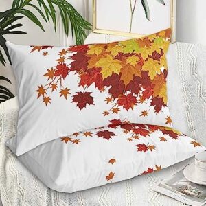 Edwiinsa Fallen Leaf Pillow Covers Standard Size Set of 2 Bed Pillow, Rustic Autumn Orange Ombre Maple Leaves Plush Soft Comfort for Hair/Skin Cooling Pillowcases with Envelop Closure 20''x26''