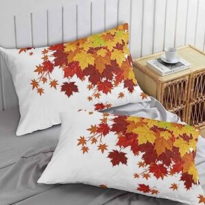 Edwiinsa Fallen Leaf Pillow Covers Standard Size Set of 2 Bed Pillow, Rustic Autumn Orange Ombre Maple Leaves Plush Soft Comfort for Hair/Skin Cooling Pillowcases with Envelop Closure 20''x26''