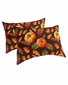 edwiinsa fall pumpkin pillow covers standard size set of 2 bed pillow, brown autumn maple leaves farmhouse plush soft comfort for hair/skin cooling pillowcases with envelop closure 20''x26''