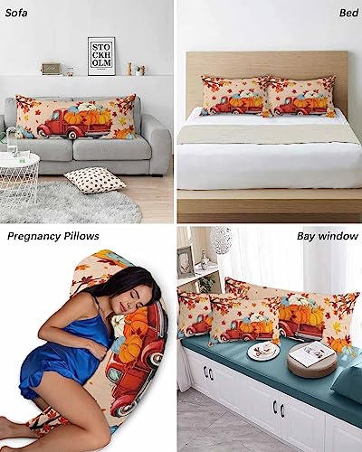 Edwiinsa Thanksgiving Pillow Covers Standard Size Set of 2 Bed Pillow, Fall Pumpkin Maple Leaf Truck Burlap Plush Soft Comfort for Hair/Skin Cooling Pillowcases with Envelop Closure 20''x26''