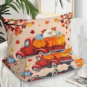 Edwiinsa Thanksgiving Pillow Covers Standard Size Set of 2 Bed Pillow, Fall Pumpkin Maple Leaf Truck Burlap Plush Soft Comfort for Hair/Skin Cooling Pillowcases with Envelop Closure 20''x26''