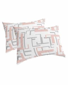 edwiinsa pink grey pillow covers standard size set of 2 bed pillow, modern geometric abstract art aesthetics plush soft comfort for hair/skin cooling pillowcases with envelop closure 20''x26''