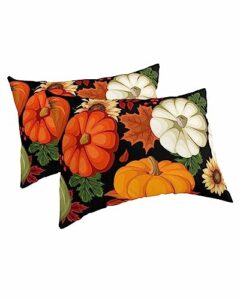 edwiinsa thanksgiving pillow covers king standard set of 2 bed pillow, farmhouse black pumpkin maple leaves plush soft comfort for hair/skin cooling pillowcases with envelop closure 20''x36''