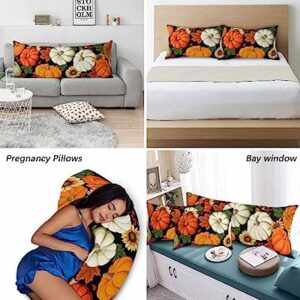 Edwiinsa Thanksgiving Pillow Covers King Standard Set of 2 Bed Pillow, Farmhouse Black Pumpkin Maple Leaves Plush Soft Comfort for Hair/Skin Cooling Pillowcases with Envelop Closure 20''x36''