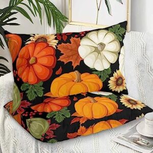 Edwiinsa Thanksgiving Pillow Covers King Standard Set of 2 Bed Pillow, Farmhouse Black Pumpkin Maple Leaves Plush Soft Comfort for Hair/Skin Cooling Pillowcases with Envelop Closure 20''x36''