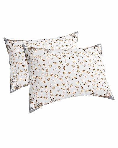 Edwiinsa Thanksgiving Pillow Covers King Standard Set of 2 Bed Pillow, Fall Pumpkin Farmhouse Maple Leaf Grey Plush Soft Comfort for Hair/Skin Cooling Pillowcases with Envelop Closure 20''x36''