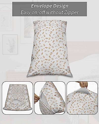 Edwiinsa Thanksgiving Pillow Covers King Standard Set of 2 Bed Pillow, Fall Pumpkin Farmhouse Maple Leaf Grey Plush Soft Comfort for Hair/Skin Cooling Pillowcases with Envelop Closure 20''x36''