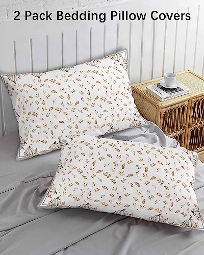 Edwiinsa Thanksgiving Pillow Covers King Standard Set of 2 Bed Pillow, Fall Pumpkin Farmhouse Maple Leaf Grey Plush Soft Comfort for Hair/Skin Cooling Pillowcases with Envelop Closure 20''x36''