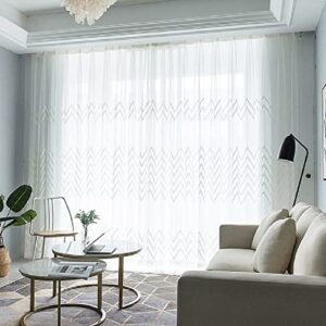 iuokuby nordic sheer curtains semi voile rod pocket style zig zag embroidery high grade gauze drapes for living room bedroom
