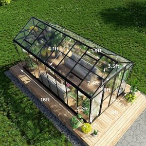 HOWE 8x16x7.5 FT Polycarbonate Greenhouse Double Swing Doors 4 Vents 5.2FT Added Wall Height, Walk-in Large Aluminum Greenhouse Sunroom Winter Greenhouse for Outdoors, Black