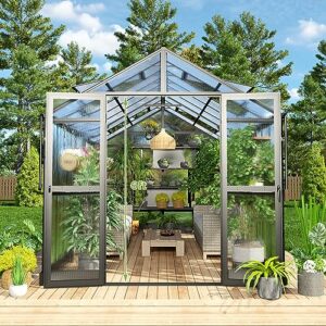 HOWE 8x16x7.5 FT Polycarbonate Greenhouse Double Swing Doors 4 Vents 5.2FT Added Wall Height, Walk-in Large Aluminum Greenhouse Sunroom Winter Greenhouse for Outdoors, Black