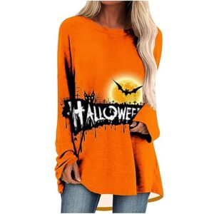 Huilaibazo Halloween Tunic Tops for Women Fall T Shirt Flowy Pullover Top Long Sleeve Blouse Shirts Tunics Wear With Leggings Cute Halloween Sweatshirts for Women Sudaderas Negras