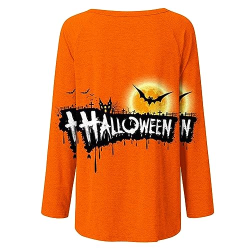 Huilaibazo Halloween Tunic Tops for Women Fall T Shirt Flowy Pullover Top Long Sleeve Blouse Shirts Tunics Wear With Leggings Cute Halloween Sweatshirts for Women Sudaderas Negras