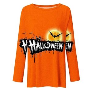 Huilaibazo Halloween Tunic Tops for Women Fall T Shirt Flowy Pullover Top Long Sleeve Blouse Shirts Tunics Wear With Leggings Cute Halloween Sweatshirts for Women Sudaderas Negras