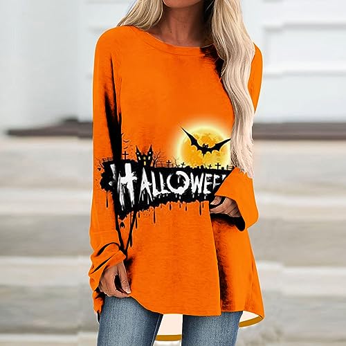 Huilaibazo Halloween Tunic Tops for Women Fall T Shirt Flowy Pullover Top Long Sleeve Blouse Shirts Tunics Wear With Leggings Cute Halloween Sweatshirts for Women Sudaderas Negras