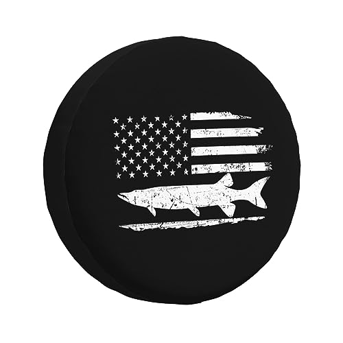 Shark Fishing American Flag,Funny Tire Cover Universal Fit Spare Tire Protector for Truck SUV Trailer Camper Rv