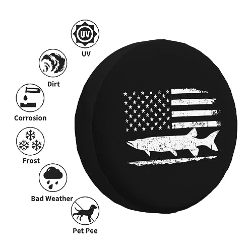 Shark Fishing American Flag,Funny Tire Cover Universal Fit Spare Tire Protector for Truck SUV Trailer Camper Rv