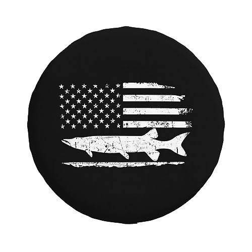 Shark Fishing American Flag,Funny Tire Cover Universal Fit Spare Tire Protector for Truck SUV Trailer Camper Rv