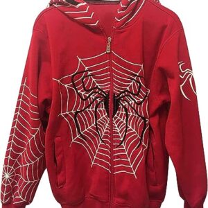 HUDENRTV Y2k Zip Up Spider Graphic Hoodie Halloween Rhinestone Oversized Hoodies Goth Grunge Jacket Streetwear Sweatshirt (A3,Medium)