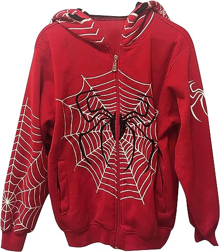 HUDENRTV Y2k Zip Up Spider Graphic Hoodie Halloween Rhinestone Oversized Hoodies Goth Grunge Jacket Streetwear Sweatshirt (A3,Medium)