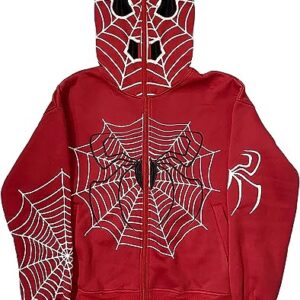 HUDENRTV Y2k Zip Up Spider Graphic Hoodie Halloween Rhinestone Oversized Hoodies Goth Grunge Jacket Streetwear Sweatshirt (A3,Medium)