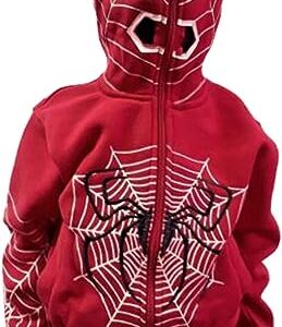 HUDENRTV Y2k Zip Up Spider Graphic Hoodie Halloween Rhinestone Oversized Hoodies Goth Grunge Jacket Streetwear Sweatshirt (A3,Medium)