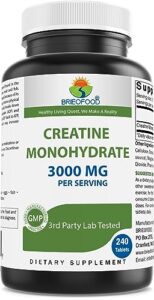 brieofood creatine pills 3000 mg per serving - 240 tablets - 3rd party lab tested for purity & quality - helps improve athletic performance