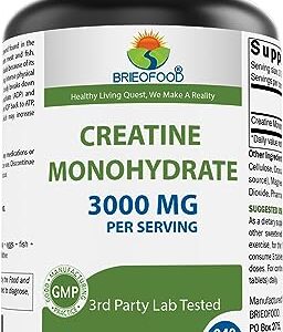 Brieofood Creatine Pills 3000 mg per Serving - 240 Tablets - 3rd Party Lab Tested for Purity & Quality - Helps Improve Athletic Performance