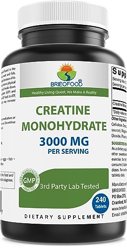 Brieofood Creatine Pills 3000 mg per Serving - 240 Tablets - 3rd Party Lab Tested for Purity & Quality - Helps Improve Athletic Performance